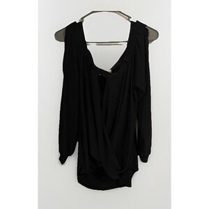 Lilian Womens Black Solid Polyester Spandex Blouse Shirt Xl